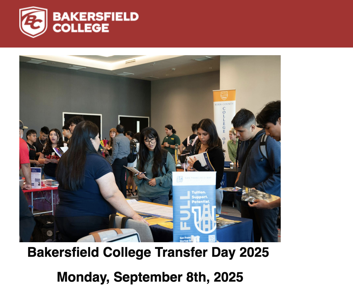 Bakersfield College Logo - Black text on white background with a photos of a diverse group of students.