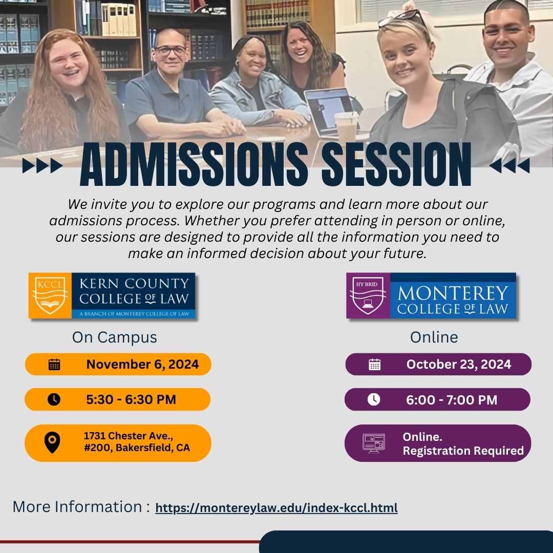 Admissions Session in blue text on a grey background. Image of diverse student group in a library. Information about on campus session in black text on an orange background. Information of online session in white text on a purple background. 
