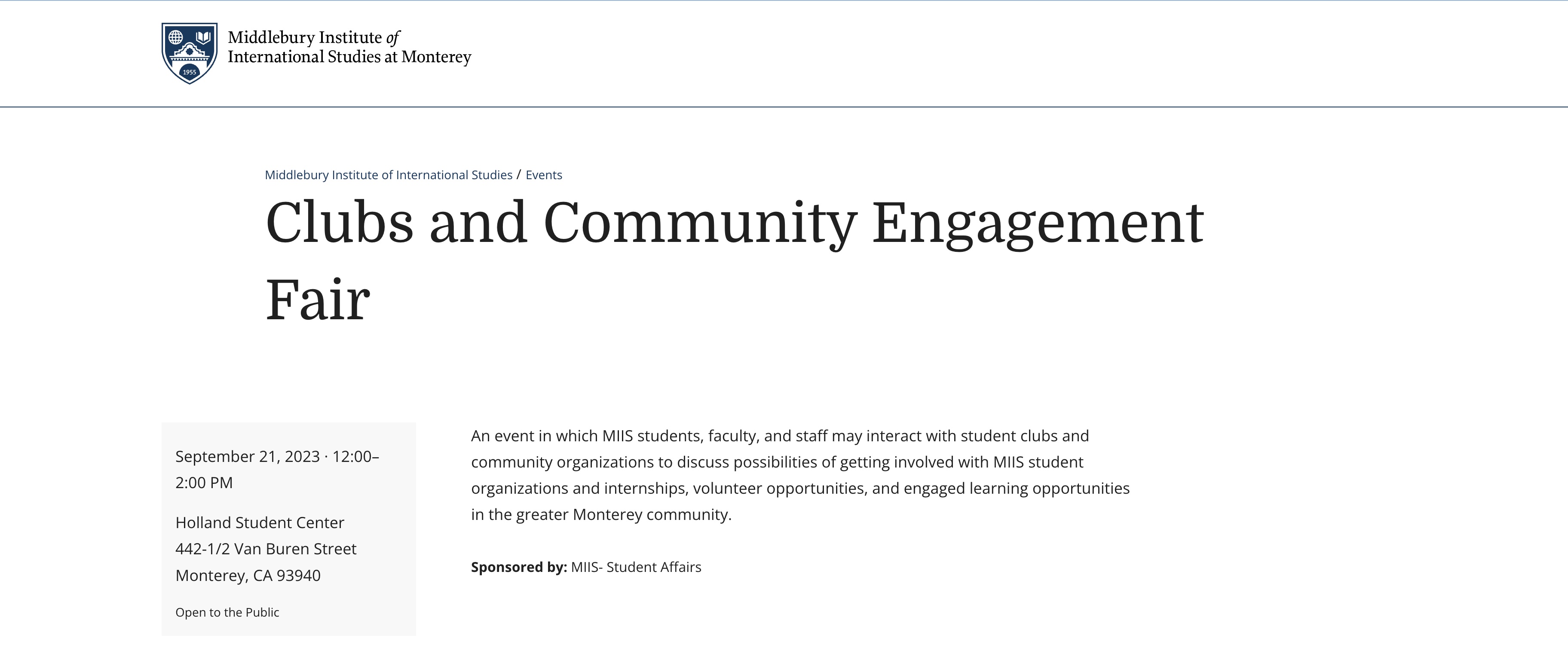 Middlebury Institute Clubs and Community Engagement Fair