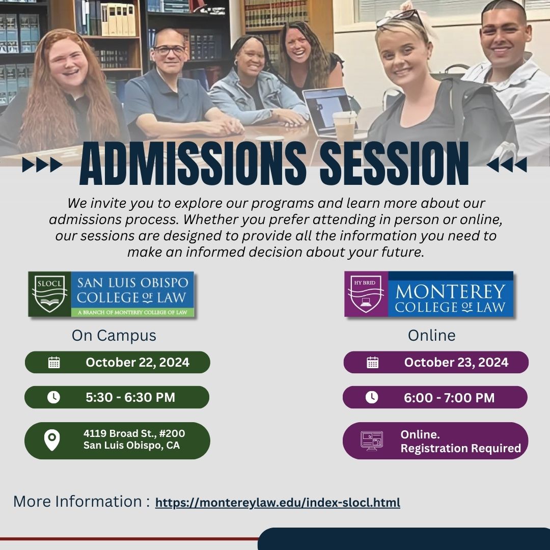 Admissions Session in blue text on a grey background. Image of diverse student group in a library. Information about on campus session in white text on a green background. Information of online session in white text on a purple background. 